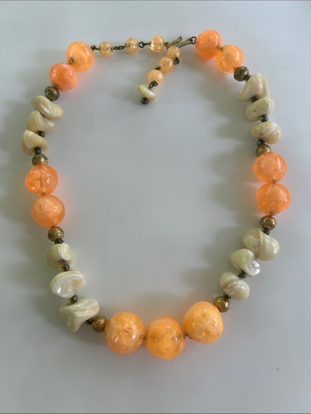 VTG Signed Hobé Orange Cream Lucite Beaded Choker Statement Necklace Mid Century